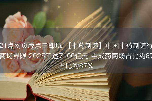 21点网页版点击即玩 【中药制造】中国中药制造行业商场界限 2025年达7100亿元 中成药商场占比约67%
